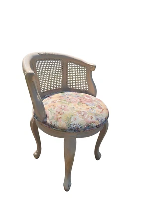Silla de banco tocador vintage francesa con respaldo de bastón French Country Foto 1 de 4