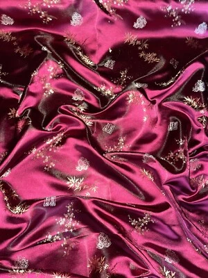 1 mtr wine red floral blossom oriental chinese brocade fabric..45” wide (114cm) - Image 1 of 4
