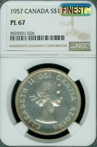1957 CANADA DOLLAR NGC PL67 ARNPRIOR MAC FINEST GRADE NEW DISCOVERY 3 KNOWN 25 * - Picture 1 of 3