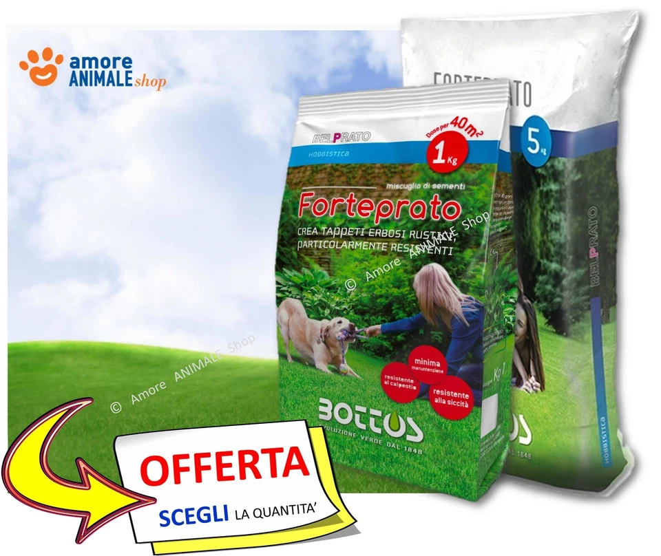 Bottos FORTEPRATO → 1 / 5 kg - Semi Prato Domestico, Tappeto Erboso Calpestabile