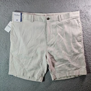 NWT Caribbean Roundtree & Yorke Shorts Men 42 x 9" Linen Blend Flat Front Beige - Picture 1 of 8