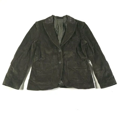 Rag & Bone Corduroy Jacket Womens 2 Dark Green Brown Leather Elbow Pads Collar - Image 1 of 4