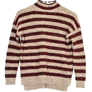 American Eagle Outfitter Striped Wine Red and Light Brown Sweater Womens Medium - Picture 1 of 12