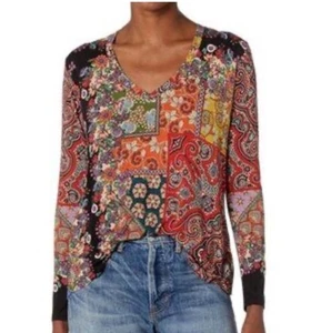 JOHNNY WAS Moa Favorite Swing Tee Long Sleeve V Neck Multicolor Sz XL - Picture 1 of 14