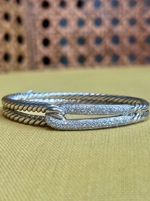 Refined Sterling Silver David Yurman Diamond Rope Bangle - Image 1 of 4