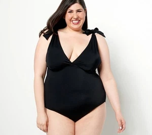 Costume da bagno Kim Gravel x per tutte le spalle cravatte pezzo unico onice tinta unita 12 nuovo - Foto 1 di 1