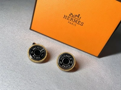 Echte [schöne] HERMES Manschettenknöpfe Serie Holz & Silber Kette Business - Bild 1 von 4