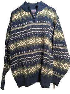 Pendleton Sweater Mens M Blue Quarter Zip Shetland Wool Fair Isle Nordic EUC - Picture 1 of 15
