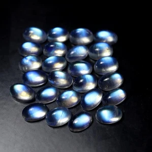 6x4 MM 14.4 Ct Natural AAA Blue Fire Rainbow Moonstone Oval Cabochons 25 Pcs Lot - Picture 1 of 11