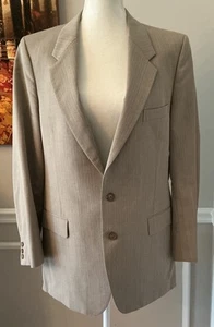 Vintage Yves Saint Laurent Tan Herringbone Stripe Men’s Blazer Suit Jacket - Picture 1 of 18