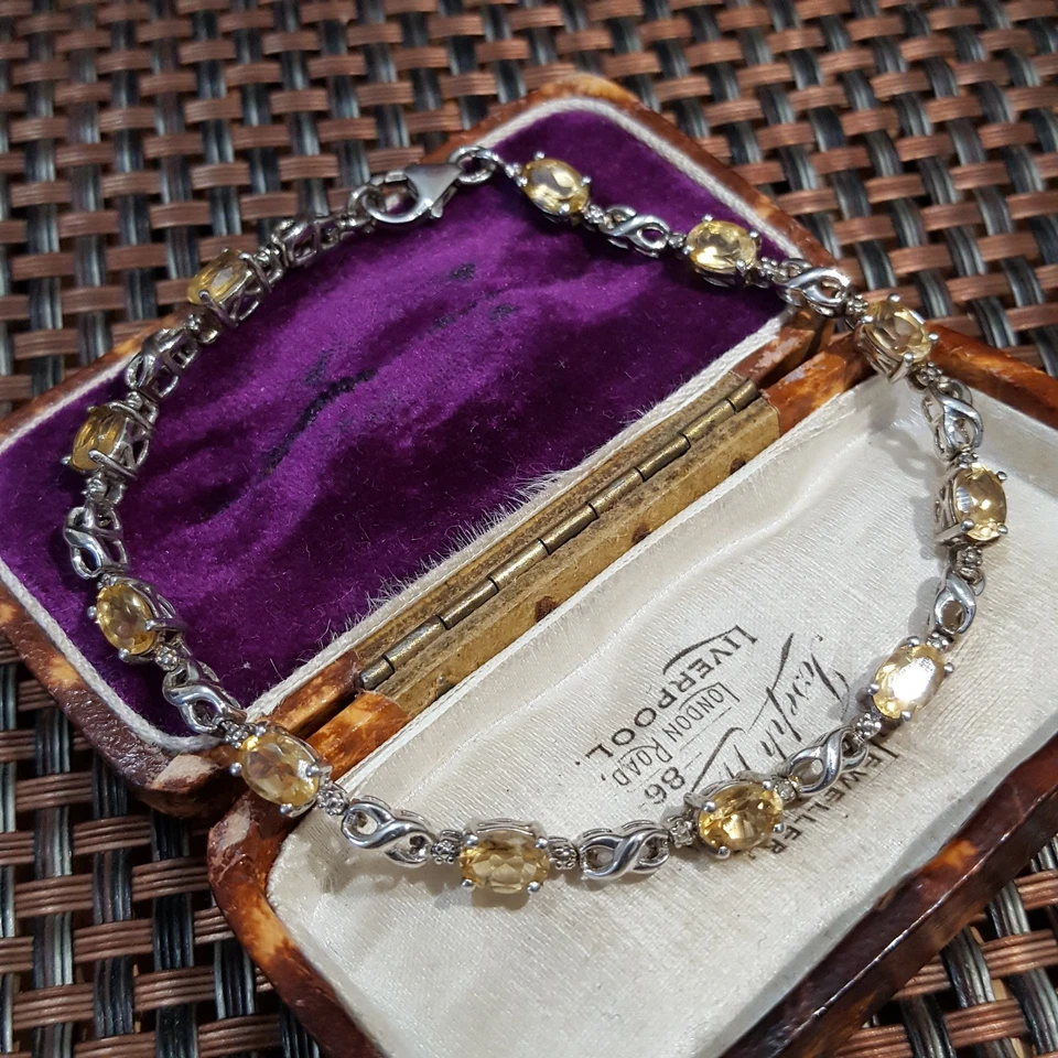 925 Sterling Silver Tennis Bracelet, Natural Citrine Gemstones, 5.39ct, 7.8" - Image 1 of 4