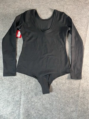 Spanx Scoop Neck Long Sleeve Body Suit Classic Black Thong Slimming Size M - Image 1 of 4
