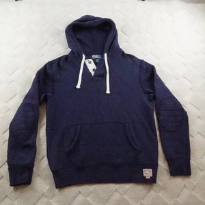 Polo Ralph Lauren Rugby Hoodie Mens Medium Blue Heavy Fleece Vintage Aesthetics - Picture 1 of 10