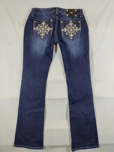 Miss Me Jeans Womens 29 Bootcut Embellished Blinged Pockets Cowgirl Western Blue - Picture 1 of 11