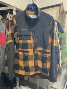 Columbia Orange Buffalo Plaid Titanium Interchange Fleece Jacket Mens M - Picture 1 of 20