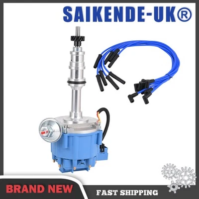 For Ford Fe Hei Distributor 332 352 360 406 427 428 + Blue Spark Plug Wires Foto 1 de 4
