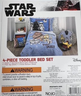 Juego de cama de 4 piezas Star Wars para niños pequeños sábanas edredón funda de almohada Disney Lucasfilm niños Foto 1 de 4