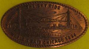 1934 Chicago World's Fair, The Skyride, Elongated Cent ILL-CPIE 96a - Bild 1 von 2