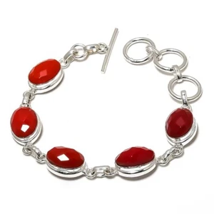 Coral Gemstone Handmade 925 Sterling Silver Bracelet 7-8" - Picture 1 of 1