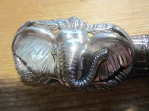 Vintage Talbots Women's Brown Leather Belt Elephant Buckle Large - Picture 1 of 10