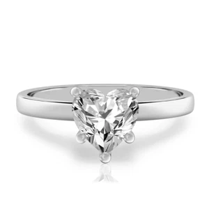 IGI 1 Ct Lab Grown Diamond Heart Cut Engagement Ring 18k White Gold - Picture 1 of 11