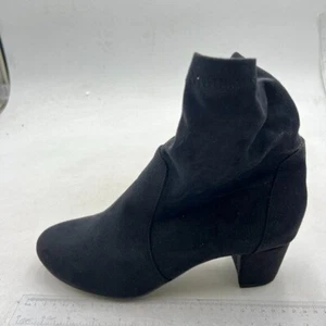 Women's Ankle Boots Chunky Block Heel Booties Round Toe Suede Booties Black - Picture 1 of 7