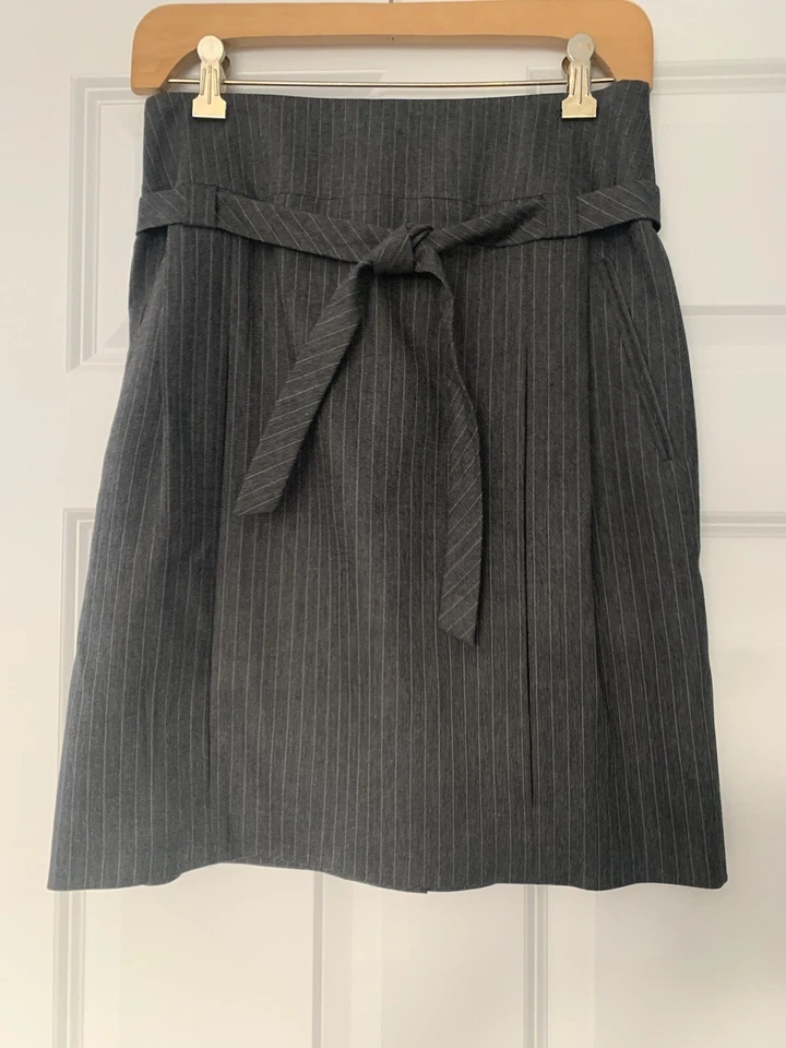 RENE LEZARD 灰色条纹腰带直筒短裙 36 码 — 第 1/4 张图片