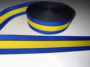 Grosgrain Ribbon Blue Yellow and Black Stripe 7/8" wide 10 yards - Picture 1 of 1