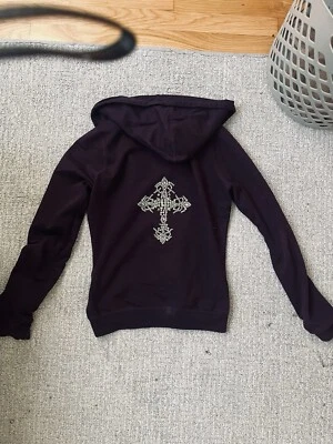 Chaqueta Twisted Heart Cremallera Completa Para Mujer Talla Mediana Negra Dorada Bling Heart Sudadera con Capucha Foto 1 de 2