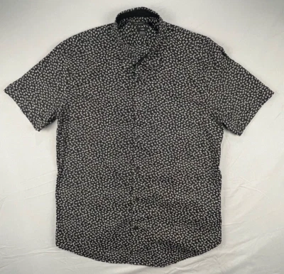 John Varvatos Luxe Negro Patrón Floral Abotonado Para Hombre Grande Informal Manga Corta Foto 1 de 4