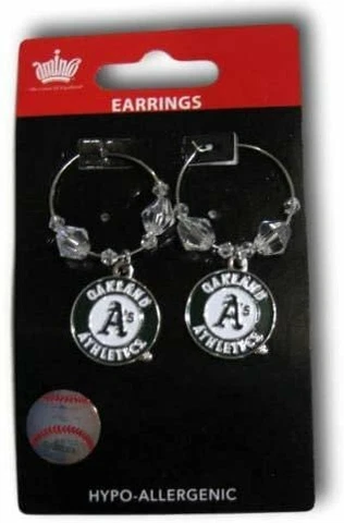 Oakland A's Athletics Clear Bead Hoop Dangle Earrings Cover