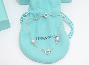 Tiffany & Co. Sterling Silver Elsa Peretti Open Heart Pearl Bracelet 7.2" - Picture 1 of 6