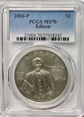 2004-P Thomas Alva Edison Silver Dollar PCGS MS-70 - Image 1 of 4