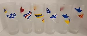 6 Vtg Libbey Nautical Sailing Flags Tall Frosted Tom Collins Iced Tea Glasses - Picture 1 of 11