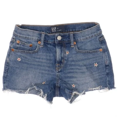 Pantalones Cortos Gap Jean 24 Floral Bordado Dobladillo Crudo Azul Mujer Medidas W27 Foto 1 de 4