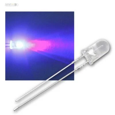 25 LEDs 5mm ultraviolett wasserklar, UV-Schwarzlicht, Lila, LED Leuchtdiode - Bild 1 von 4