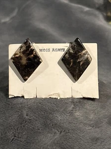 Moss Agate Stone Earrings. (Real Deal) Brown Color W/Gold/brass Plating.Antique! - Picture 1 of 12