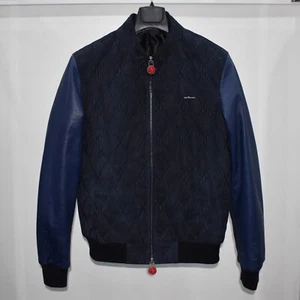 Kiton Genuine Suede Smooth Leather Lambskin Men's Navy Blue Luxury Bomber Jacket - Picture 1 of 5