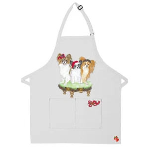 Papillon Dog Christmas Apron Two Pocket Bib Apron with Adj Neck - Picture 1 of 1