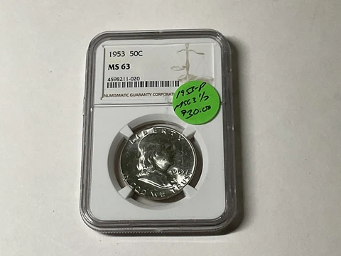 1953 P Franklin Half Dollar NGC MS 63 Cover
