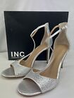 INC Womens Silver T-Strap Firah Round Toe Stiletto Buckle Heeled Sandal Size 9M