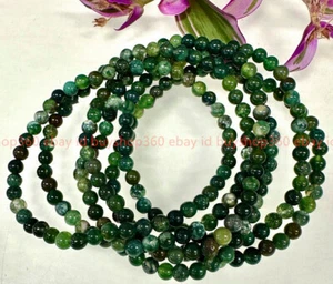 Wholesale Lot 6 Pcs Natural Moss Agate 4mm 7.5” Crystal Stretch Bracelet - Picture 1 of 12
