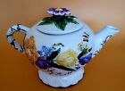Floral and Butterfly Teapot with Scalloped Base and Decorated Spout and Handle