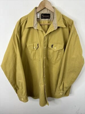 ВИНТАЖНЫЙ коричневый длинным рукавом кнопка тяжелая рубашка мужская 2XL желтовато-коричневый 80-х сделано в США - Изображение 1 из 4