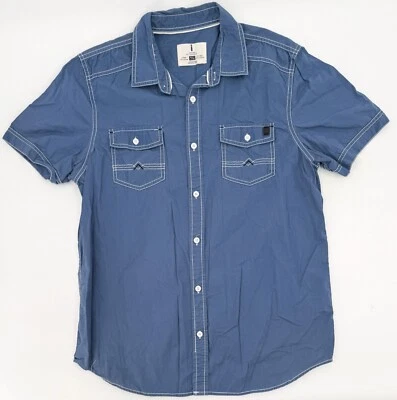 i Jeans by Buffalo Shirt Mens Medium Blue Button Up Short Sleeve Pockets - Image 1 of 4