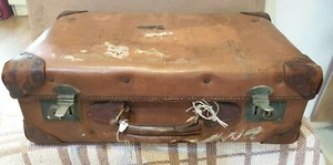 Brown Vinyl & Leather Travel Goods Vintage 50''s 60''s Suitcase Hardcase 13" - Picture 1 of 12