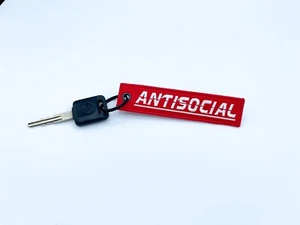Antisocial Jet Tag Keychain | Red | JDM Meme Funny Racing Motorcycle Drift - Picture 1 of 7