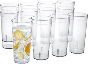 Plastic Reusable Tumblers (Set of 12) 32-Ounce Iced-Tea Cups Clear, Value Set - Picture 1 of 9