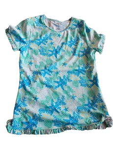 Top camicia bambina Land's End stelle marine conchiglie orlo increspato elasticizzato verde M 10-12 - Foto 1 di 4