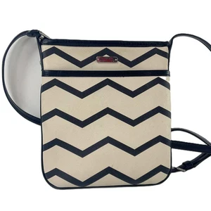LRL Lauren Ralph Lauren Cream & Black Zig Zag Pouch Crossbody Handbag - Picture 1 of 13